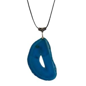 Large Blue Agate Geode Style Pendant Necklace